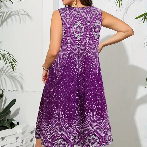 Women's Plus Size Ethnic Print Summer Vacation Holiday Beach Tunic Dress 22W - Picture 3 of 10